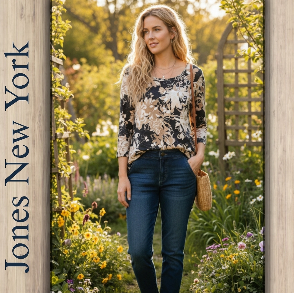 🔥 2 For $20 - Navy, White And Beige Floral Top